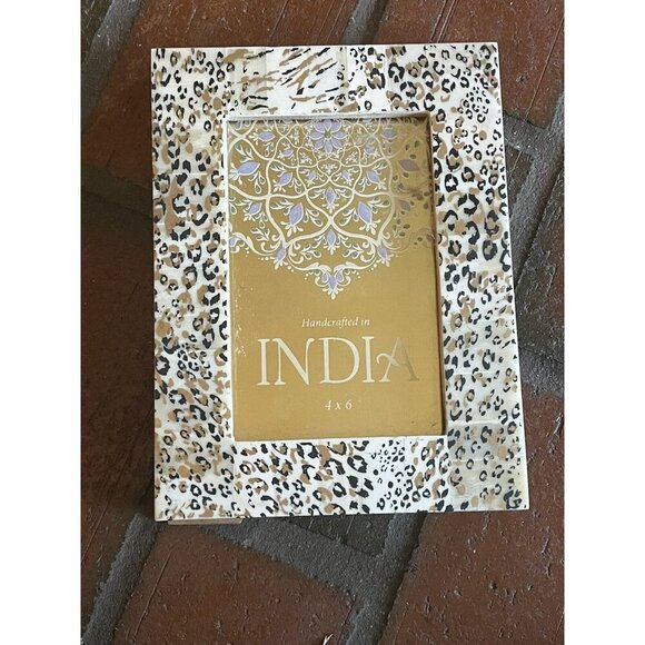PHOTO FRAME 4x6 INDIA HANDCRAFTED GLOSS OVERLAY CHEETAH SAFARI PRINT EASEL - Picture 1 of 5